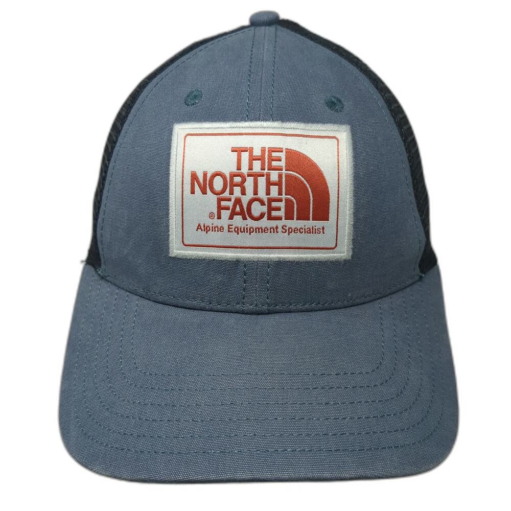 The North Face Trucker Hat Blue Black One Size Mesh Snapback Alpine Logo Patch